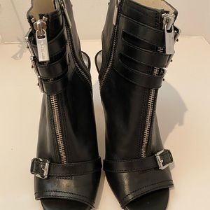 Micheal Kors Black Leather Peep Toe Bootie Pump